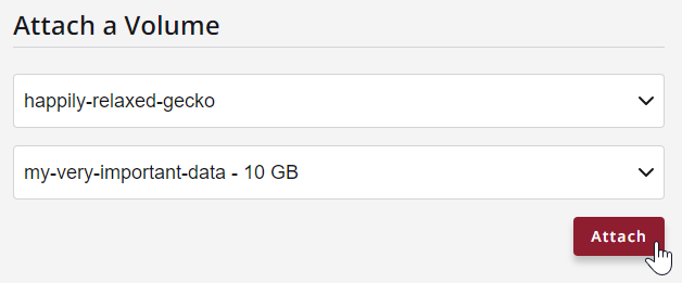 select instance and volume, then click attach