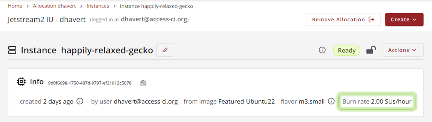 burn rate highlighted on instance details page