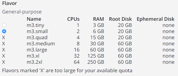 Choose m3.small as flavor