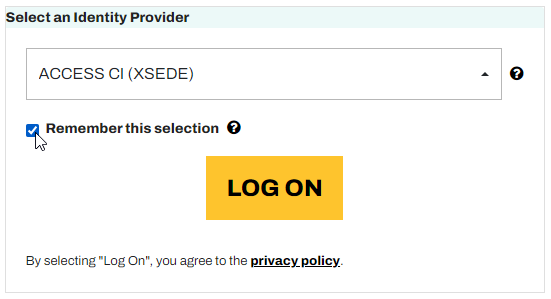 Select Identity Provider - ACCESS CI