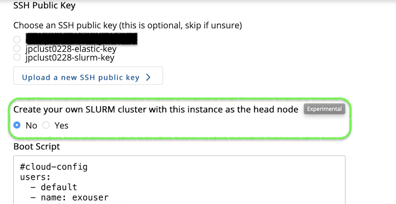 screenshot of cluster option