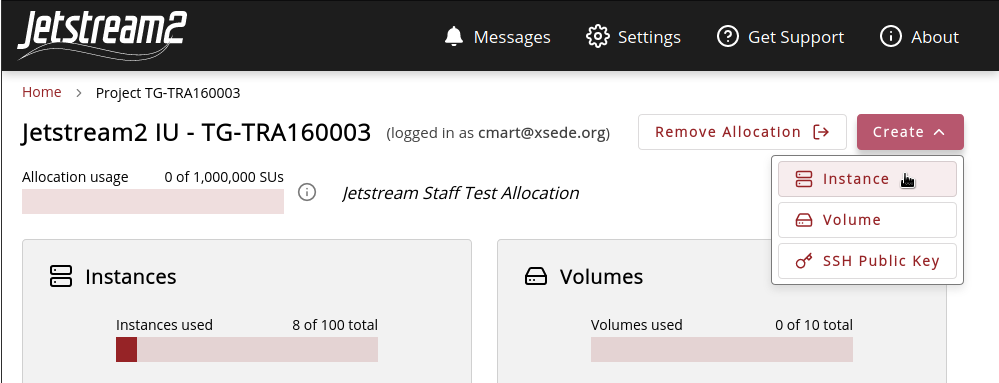 screenshot of create dropdown