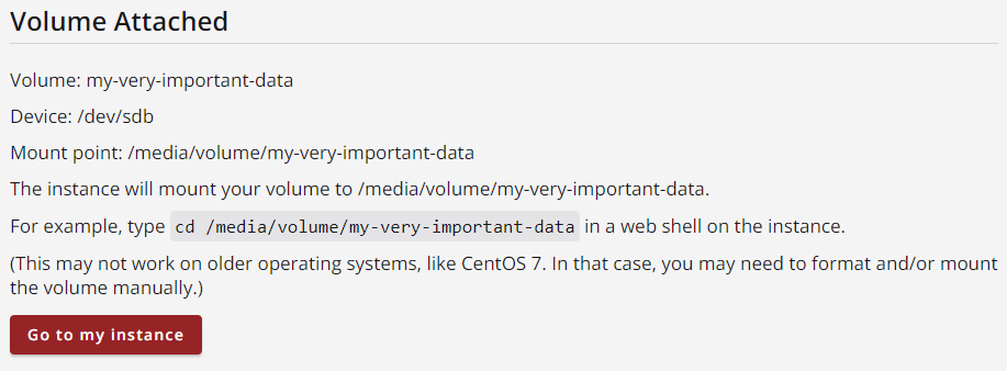 Volume Attachment and Mount info message