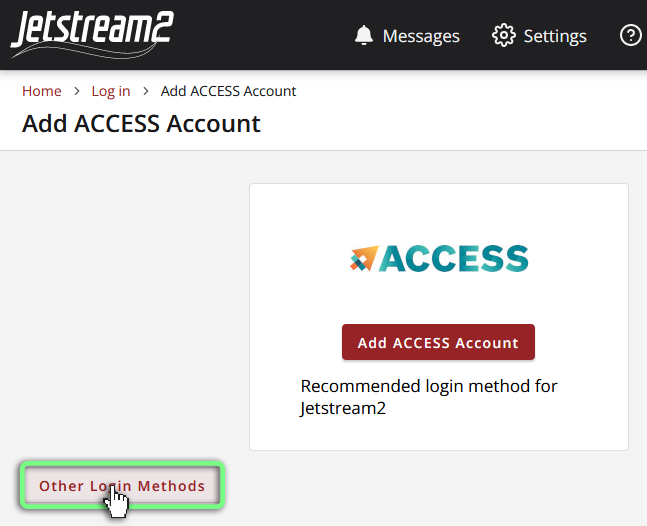 A screenshot highlighting the 'Other Login Methods' button